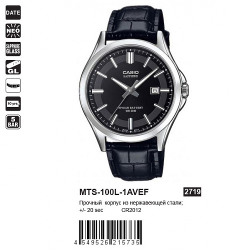 Часы наручные CASIO MTS-100L-1A фото 2